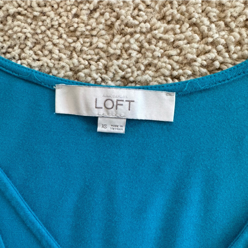 Loft Blue Jersey Knit Sleeveless Dress layered top & stretch waist. Size Small - Picture 3 of 7
